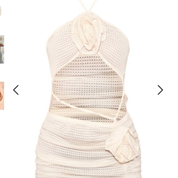 PLT Cream Texture Halter Cut Out Flower Dress, 0 - Picture 3 of 7